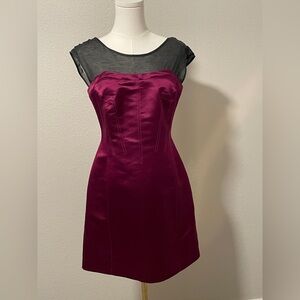 Tory Burch Burgundy Mini Dress with Sheer Black Overlay